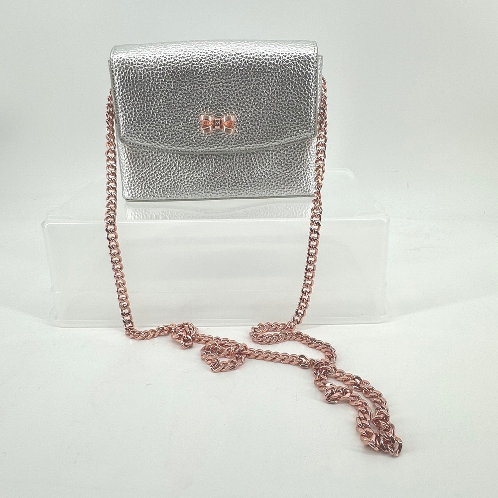 Ted Baker JJesica Bow Chain Crossbody Bag Grey Silver Rose Gold Luxury Leather